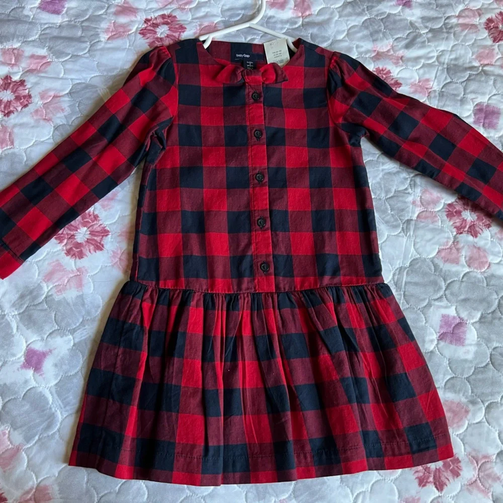 NWT GAP Baby Gap Red and Navy Buffalo Plaid Checkered Toddler Dress Size 4